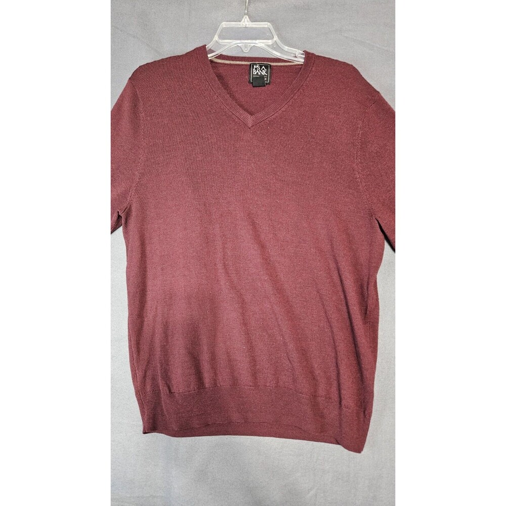 Jos A Bank Men's V Neck Sweater Long Sleeve Maroon Merino Wool Size Large